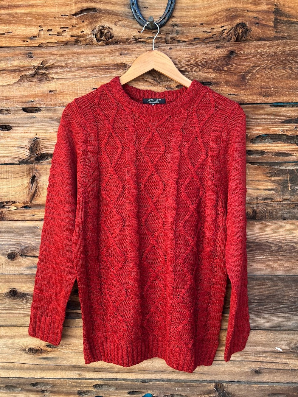 UNBRANDED | Red Orange Cable Knit Sweater M